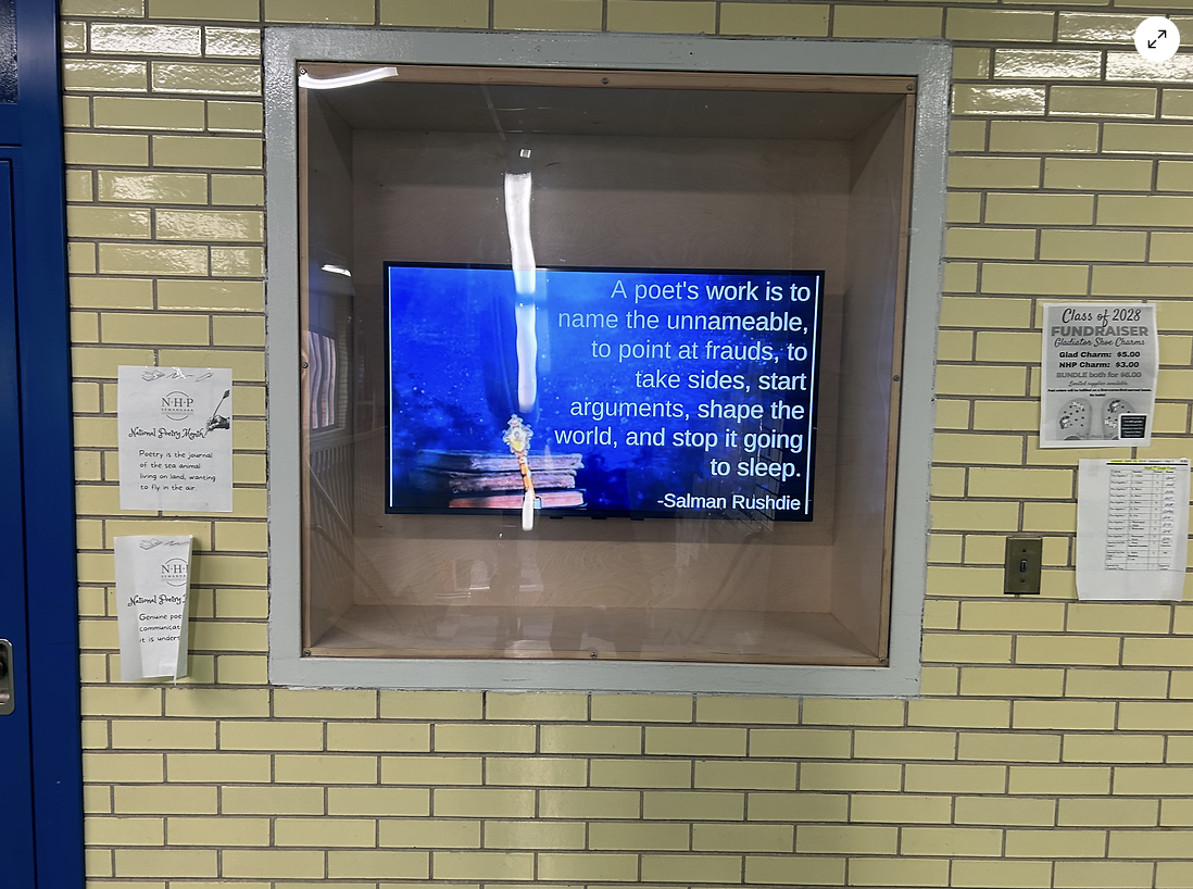 The televisions in the hallways depict different important events that are occurring around the school. 